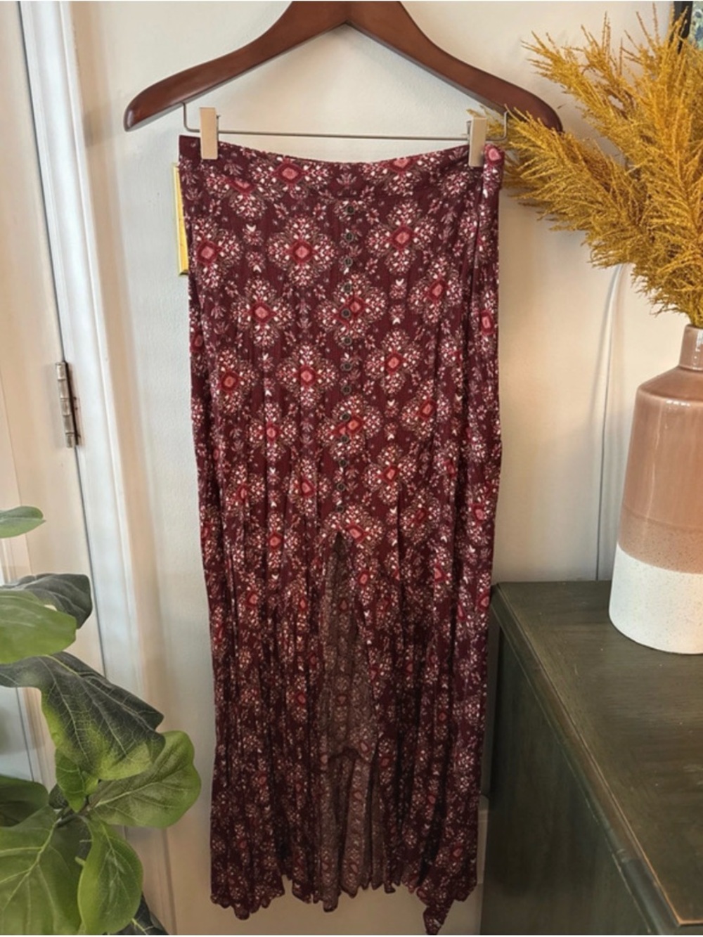 Earthbound Burgundy Slit Floral Maxi Skirt
